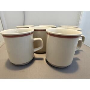 Lot of 7 Vintage Beige & Brown Cafe Style Coffee Cup/Mug - Japan